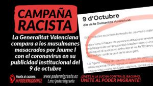 CAMPAÑA RACISTA: La Generalitat Valenciana compara a musulmanes masacrados por Jaume I con el coronavirus en su publicidad institucional del 9 de octubre