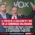 La coalición del PP y Vox en la Comunidad Valenciana: Demolición de todas las leyes sociales y eliminación de ayudas a la población migrante
