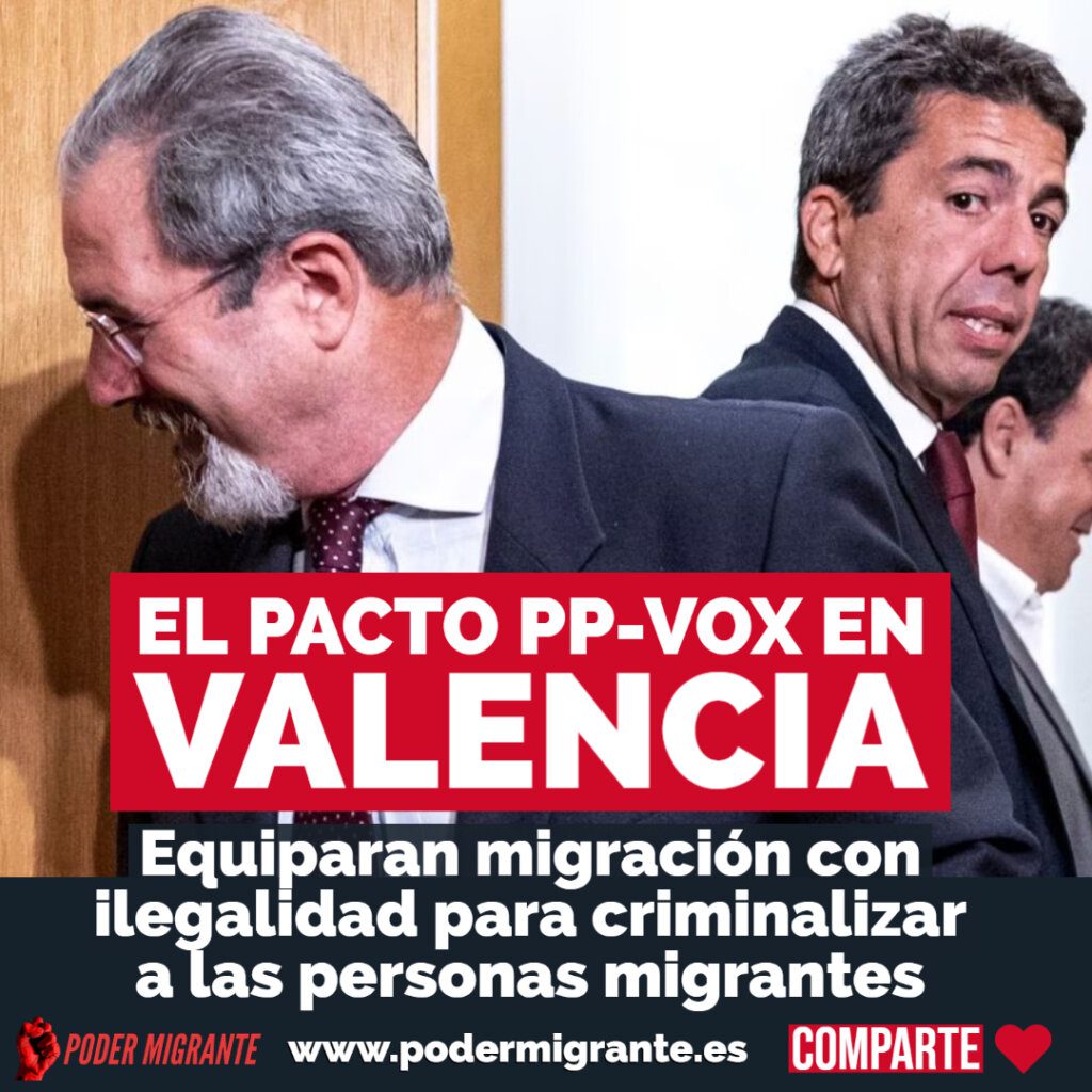 Pacto PP-Vox en Valencia: Equiparan migración con ilegalidad para criminalizar a las personas migrantes
